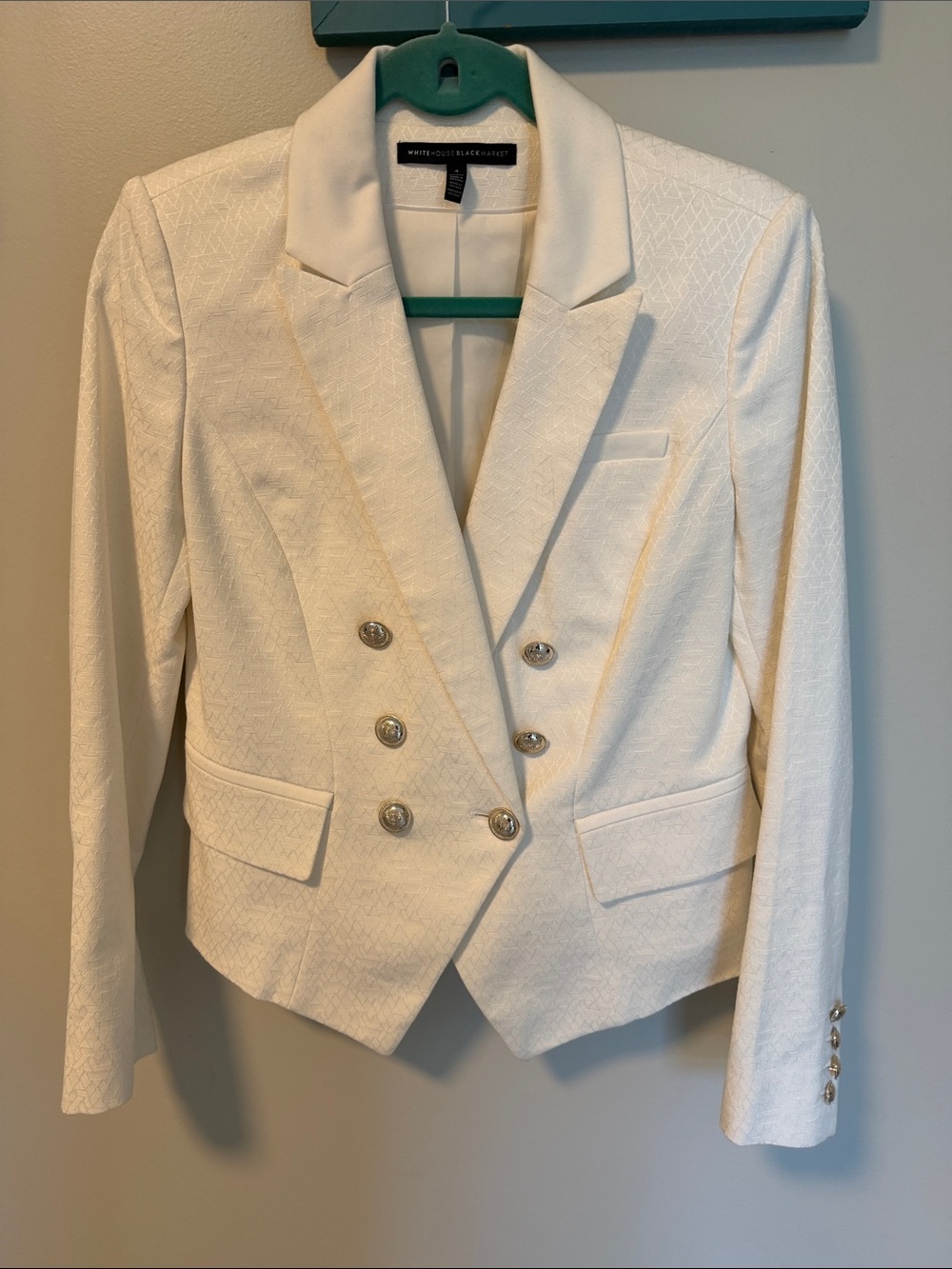 WHBM Ivory Double-Breasted Cream Textured Blazer